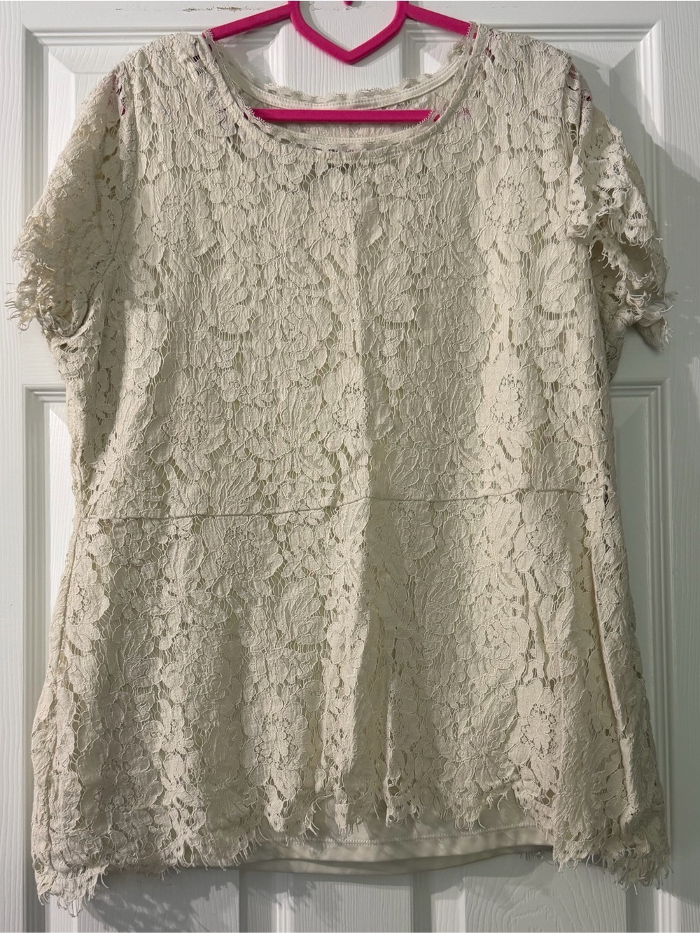 Isaac Mizrahi Cream Lace Short Sleeve Peplum Blouse Size XL
